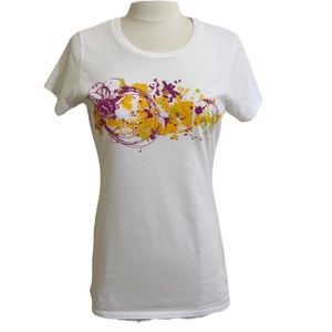 COLUMBIA Womens White Short Sleeve T-shirt T-shirt Pink Orange Graphic Print M